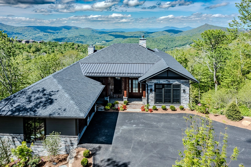 aerial of home in the mountains